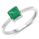 0.64 Carat Genuine Zambian Emerald and White Diamond 14K White Gold Ring-5