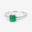 0.64 Carat Genuine Zambian Emerald and White Diamond 14K White Gold Ring-9