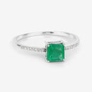 0.64 Carat Genuine Zambian Emerald and White Diamond 14K White Gold Ring-10