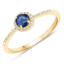 0.38 Carat Genuine Blue Sapphire and White Diamond 14K Yellow Gold Ring-5