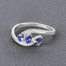 0.51 Carat Genuine Tanzanite and White Diamond 14K White Gold Ring-12
