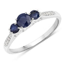 0.56 Carat Genuine Blue Sapphire and White Diamond 14K White Gold Ring-5