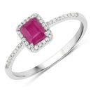 0.58 Carat Genuine Ruby and White Diamond 14K White Gold Ring-5