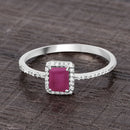 0.58 Carat Genuine Ruby and White Diamond 14K White Gold Ring-8