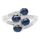 1.61 Carat Genuine Blue Sapphire and White Diamond .925 Sterling Silver Ring-6