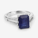 3.07 Carat Glass Filled Sapphire and White Zircon .925 Sterling Silver Ring-9