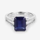 3.07 Carat Glass Filled Sapphire and White Zircon .925 Sterling Silver Ring-12