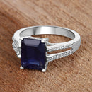 3.07 Carat Glass Filled Sapphire and White Zircon .925 Sterling Silver Ring-13
