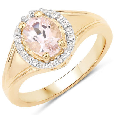 1.30 Carat Genuine Morganite and White Topaz .925 Sterling Silver Ring - 0