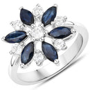 2.09 Carat Genuine Blue Sapphire and White Topaz .925 Sterling Silver Ring-2