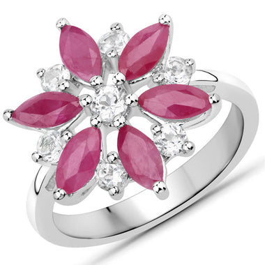 1.81 Carat Genuine Ruby and White Topaz .925 Sterling Silver Ring - 0