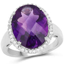 7.94 Carat Genuine Amethyst and White Diamond .925 Sterling Silver Ring-4