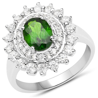 2.40 Carat Genuine Chrome Diopside and White Zircon .925 Sterling Silver Ring - 0