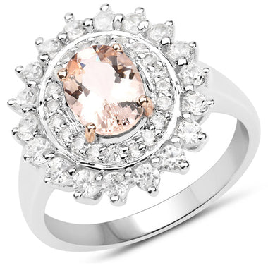 Two Tone Plated 2.30 Carat Genuine Pink Morganite and White Zircon .925 Sterling Silver Ring - 0