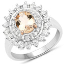 Two Tone Plated 2.30 Carat Genuine Peach Morganite and White Zircon .925 Sterling Silver Ring-2