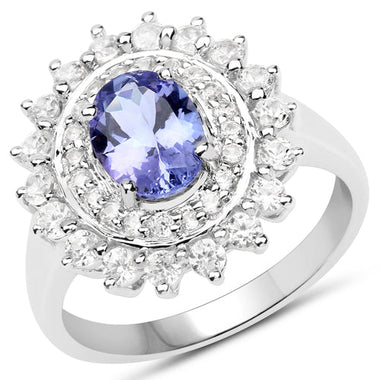 2.35 Carat Genuine Tanzanite and White Zircon .925 Sterling Silver Ring - 0