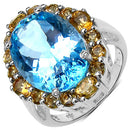 12.73 Carat Genuine Blue Topaz & Citrine .925 Sterling Silver Ring-4