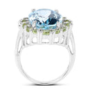12.77 Carat Genuine Blue Topaz and Peridot .925 Sterling Silver Ring-5