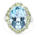 12.77 Carat Genuine Blue Topaz and Peridot .925 Sterling Silver Ring-6