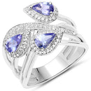 1.52 Carat Genuine Tanzanite and White Zircon .925 Sterling Silver Ring-5