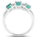 0.90 Carat Genuine Emerald and White Topaz .925 Sterling Silver Ring-6