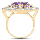 3.44 Carat Genuine Amethyst and Tanzanite .925 Sterling Silver Ring-2