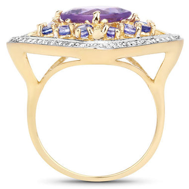 3.44 Carat Genuine Amethyst and Tanzanite .925 Sterling Silver Ring - 0