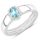 0.68 Carat Genuine Blue Zircon and White Zircon .925 Sterling Silver Ring-4