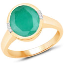 3.22 Carat Genuine Emerald and White Diamond 14K Yellow Gold Ring-2