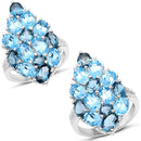 6.69 Carat Genuine Swiss Blue Topaz, London Blue Topaz and White Zircon .925 Sterling Silver Ring-5