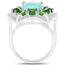 5.49 Carat Genuine Emerald, Chrome Diopside and White Diamond .925 Sterling Silver Ring-6