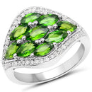 2.37 Carat Genuine Chrome Diopside and White Diamond .925 Sterling Silver Ring-4