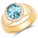 2.22 Carat Genuine Swiss Blue Topaz and White Zircon .925 Sterling Silver Ring-2
