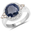 4.10 Carat Genuine Blue Sapphire, Champagne Diamond and White Diamond .925 Sterling Silver Ring-4