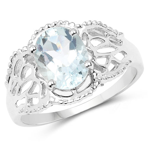 1.50 Carat Genuine Aquamarine .925 Sterling Silver Ring
