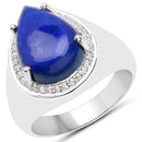 5.52 Carat Genuine Lapis and White Zircon .925 Sterling Silver Ring-5