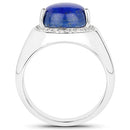 5.52 Carat Genuine Lapis and White Zircon .925 Sterling Silver Ring-6