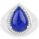 5.52 Carat Genuine Lapis and White Zircon .925 Sterling Silver Ring-7
