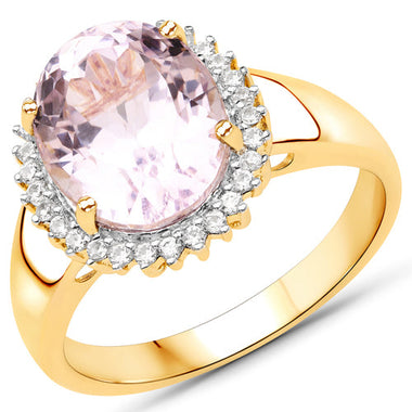 4.81 Carat Genuine Kunzite and White Zircon .925 Sterling Silver Ring - 0