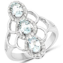 1.54 Carat Genuine Aquamarine and White Zircon .925 Sterling Silver Ring-5