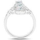 1.54 Carat Genuine Aquamarine and White Zircon .925 Sterling Silver Ring-6