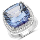 13.95 Carat Genuine Blue Mystic Quartz and White Topaz .925 Sterling Silver Ring-4