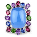 26.67 Carat Genuine Multi Stones .925 Sterling Silver Ring-6