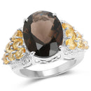 9.74 Carat Genuine Smoky Quartz, Citrine & White Topaz .925 Sterling Silver Ring-4