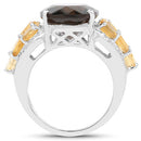 9.74 Carat Genuine Smoky Quartz, Citrine & White Topaz .925 Sterling Silver Ring-5