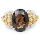 9.74 Carat Genuine Smoky Quartz, Citrine & White Topaz .925 Sterling Silver Ring-6