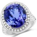 18.50 Carat Genuine Tanzanite and White Diamond 18K White Gold Ring-5