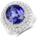 10.79 Carat Genuine Tanzanite and White Diamond 18K White Gold Ring-5