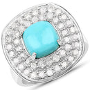 2.80 Carat Genuine Turquoise and White Diamond .925 Sterling Silver Ring-2