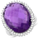 14.90 Carat Genuine Amethyst and White Diamond .925 Sterling Silver Ring-4